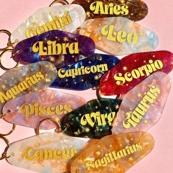 Sagittarius Horoscope Engraved Gold Glitter Resin Gold Keychain - Picture 5 of 5